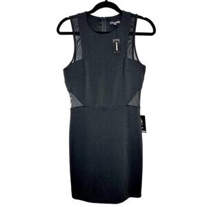 Express Mesh Panel Mini Sheath Dress Size 6 Black Sleeveless Stretch Lined